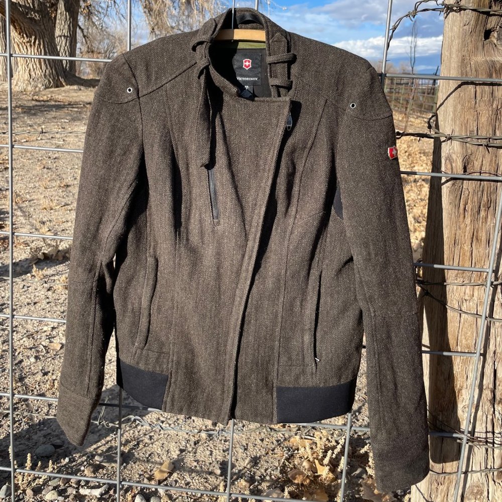 Victorinox Wool Women's Brown Motorcycle Style Jacket Size 44/8 Medium